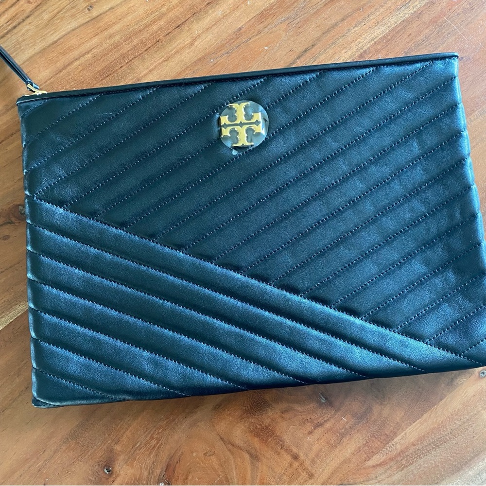 Never used black Tory Burch Kira chevron pouch